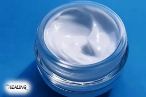 A woman checking the label of a moisturizer bottle with a concerned expression.