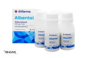 A blister pack of Albentel tablets with dosage instructions.