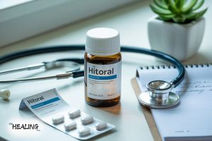 Illustration-showing-Hitoral-medicine-bottle-and-patient-consulting-a-doctor